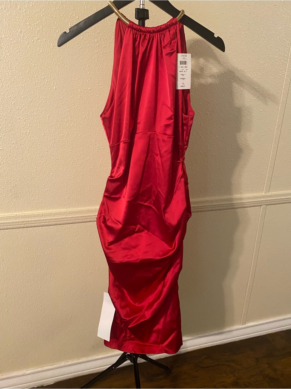 Cache Strapless Satin Red Halter Dress